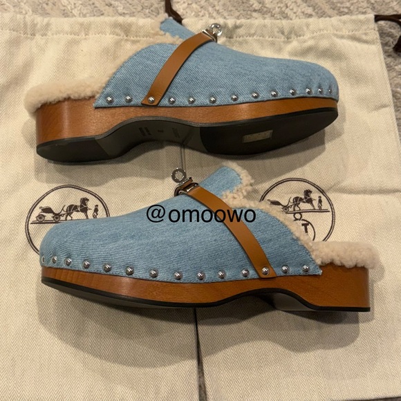 Hermes Calotta Wood Mule Clogs Size 38 - Denim / Rare - Picture 4 of 12